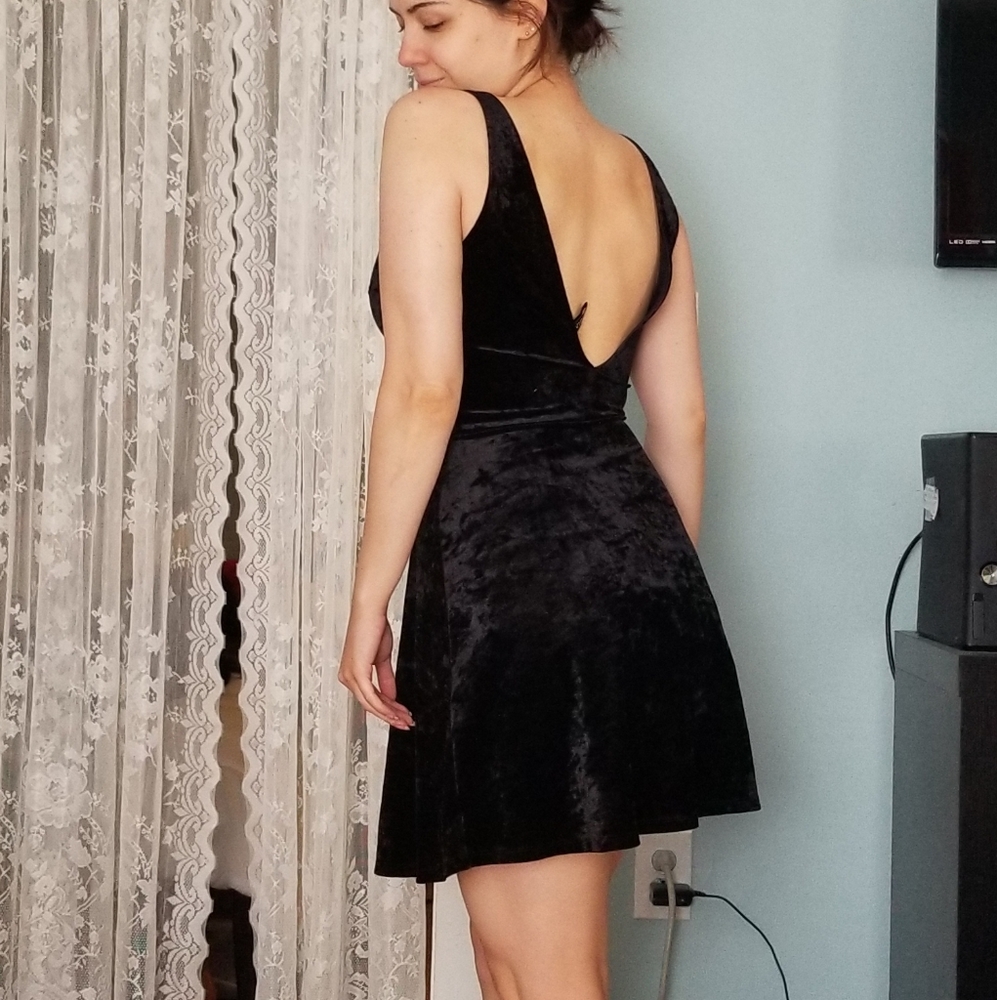 H&M black velvet high neck backless mini dress